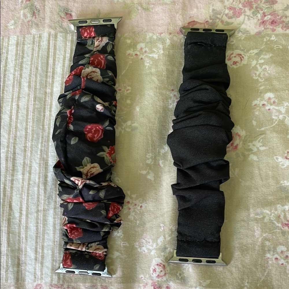 Floral and Black Scrunchie Apple Watch Bands